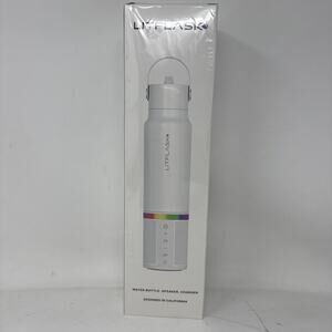 LitFlask Stainless Steel Water Bottle with Speaker & Charger -20oz-White-New